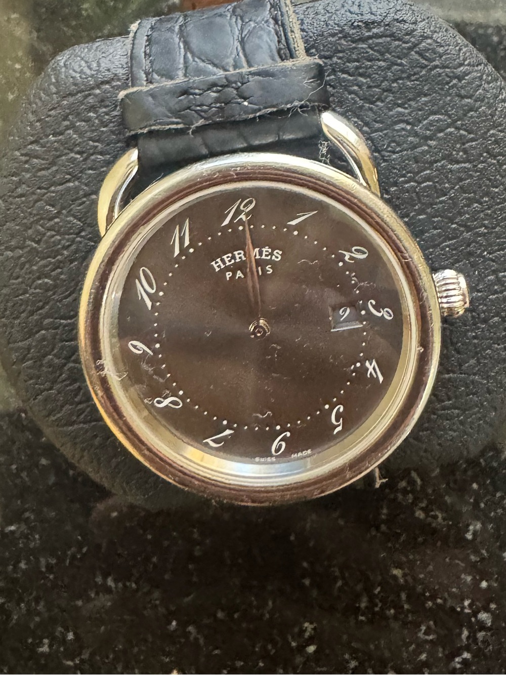 Black Dial Leather Strap Men’s Watch